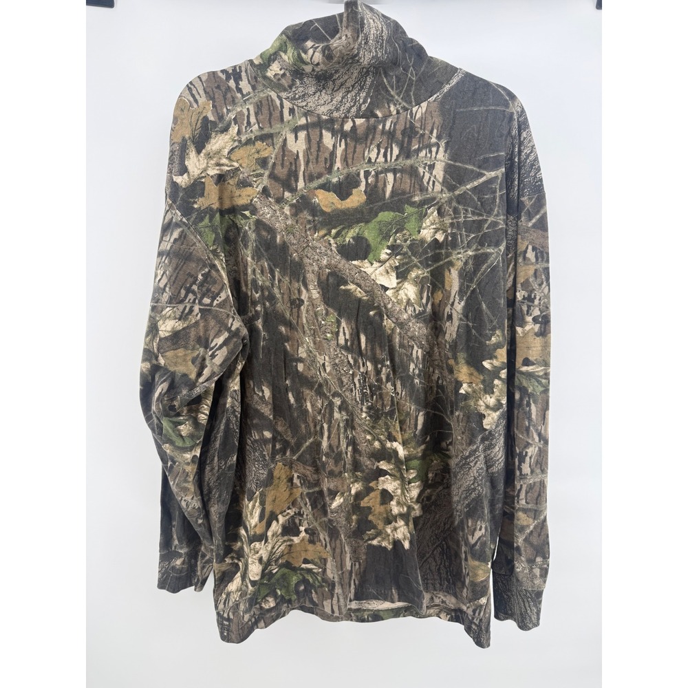 Vintage Mossy Oak Camo Mock Neck Long Sleeve Shirt Mens XL Cotton Hunting Tee